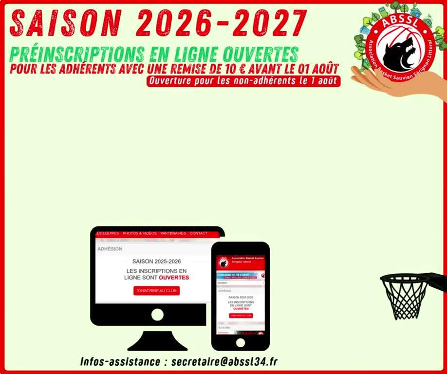 Préinscriptions ouvertes - Saison 2026-2027