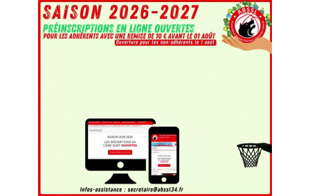 Préinscriptions ouvertes - Saison 2026-2027